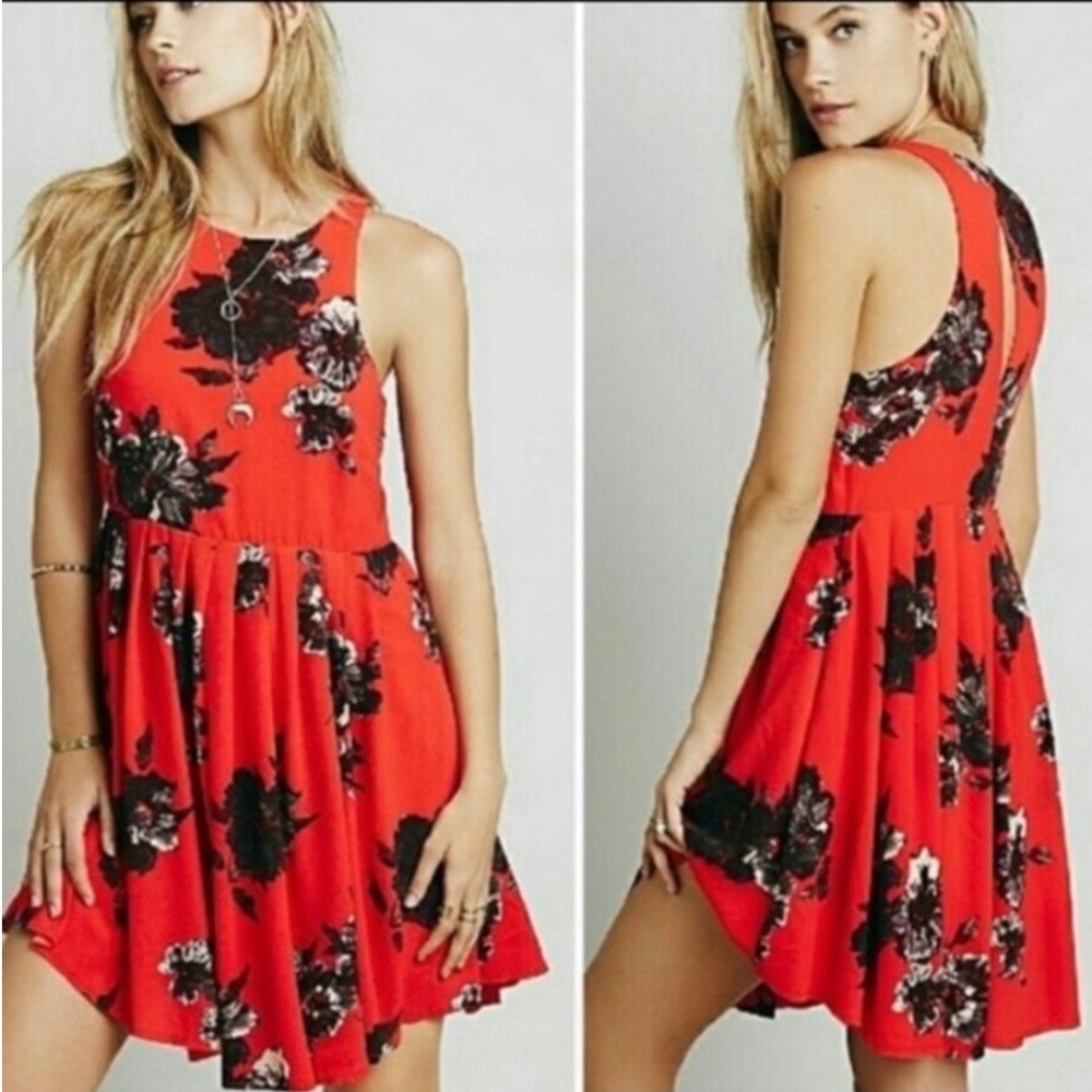 Free People OB420184 Cloud Combo Floral "Flutter By" Pleated Mini Dress Size 0‎